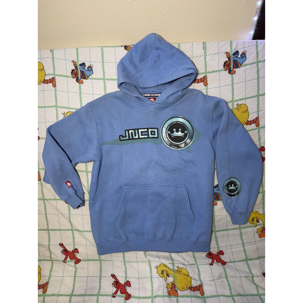 Vintage 90s JNCO Jeans Blue hoodie sweatshirt with front and back hit size large